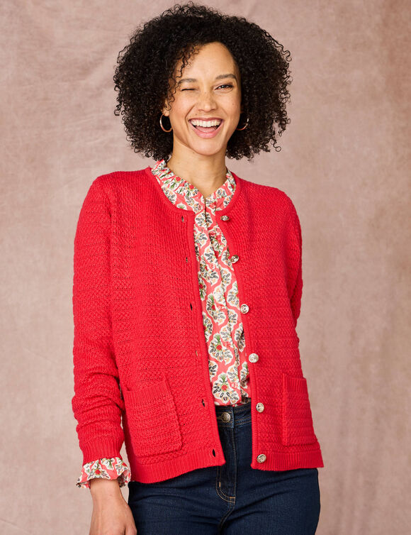Cardigan uni maille fantaisie (rouge) Cardigan uni maille fantaisie (rouge)